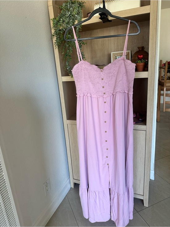 Dokotoo Other - Smocked Pink Maxi Slip Dress with Button Front